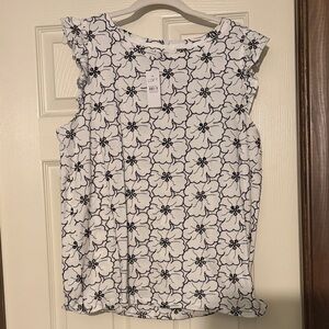 LOFT Black and White Floral Blouse